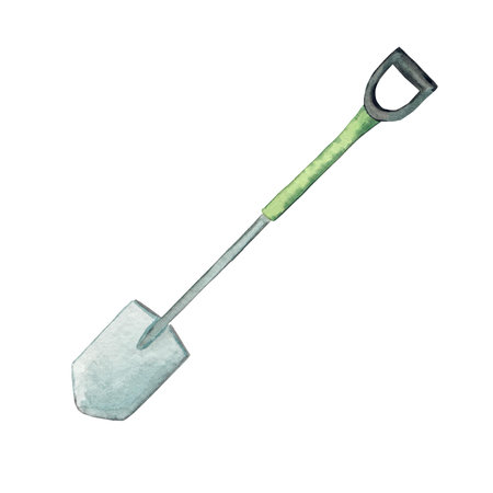 Garden shovel. Watercolor illustration. Clipart. Watercolor illustrationの写真素材