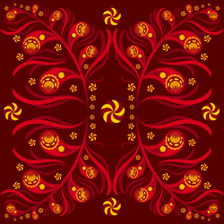 red vector square ornament pattern of paisleyのイラスト素材