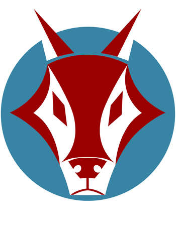 isolated icon of red wolf head on blue backgroundのイラスト素材