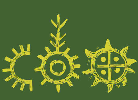 shamanic pagan vintage symbols of sun and moonのイラスト素材