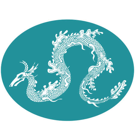 vector silhouette water dragon on blue backgroundのイラスト素材