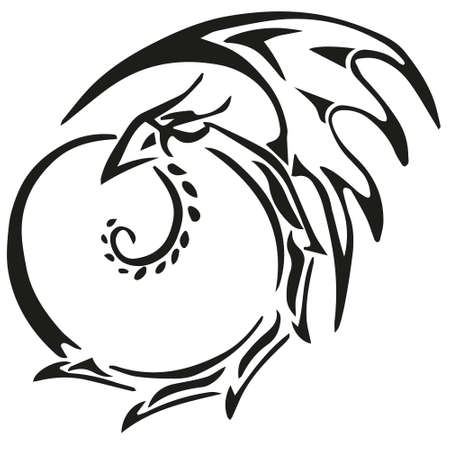 vector tattoo art of black uroboros dragonのイラスト素材