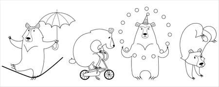 vector colorless set of cartoon circus bearsのイラスト素材
