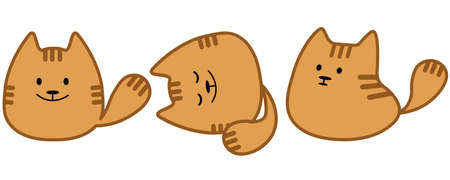 vector set of brown cute kawaii funny catsのイラスト素材