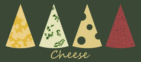 vector art of varieties of cheese on greenのイラスト素材