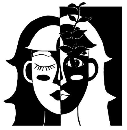 illustration of female head in white squareのイラスト素材