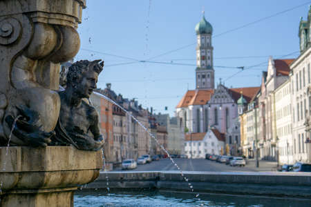 Augsburg hercules fountain and saint ulrich in maxstrasse, unesco world heritage siteのeditorial素材