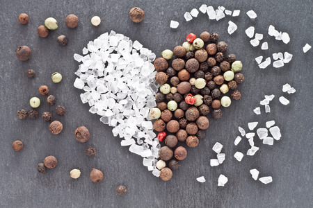 Heart of sea salt and peppercorns