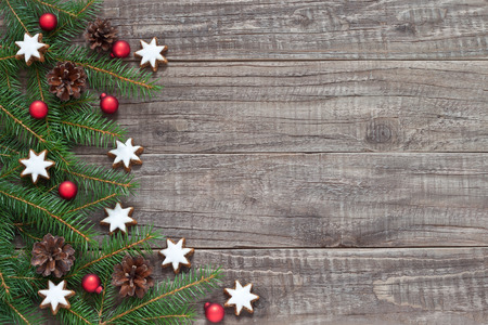 Christmas decoration with fir tree and Christmas cookiesの写真素材