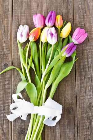 Bunch of colorful tulips in spring for mothers day, valentines day or birthdayの写真素材