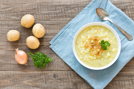 Potato soup with roasted onionsの写真素材