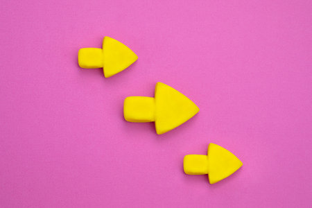 Arrows pointing right side. 3D mockup, yellow sign pointing direction on pinke background. Right way...