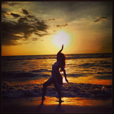 Beautiful sunset at Malimbu beach Lombok Indonesia の素材