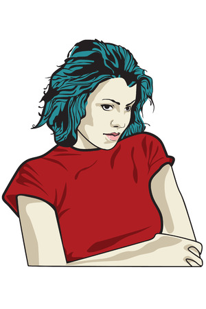 Beautiful woman face hand drawn illustration のイラスト素材