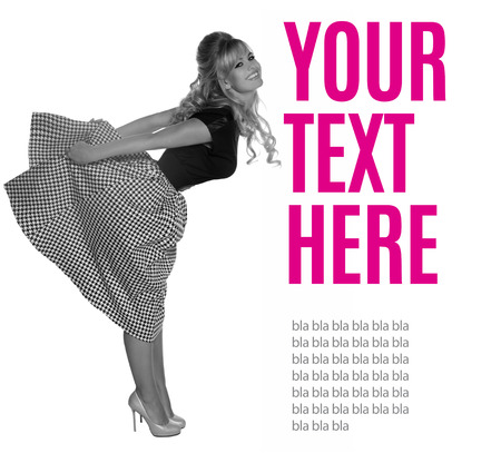 portrait of a beautiful blonde in retro style isolated on white background. copy spaceの写真素材