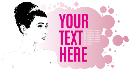 Beautiful retro woman, vector. Copy space.Illustration was created using circles.のイラスト素材