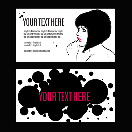 vector illustration of a woman brunet in a retro style wearing a skirt and blouse. Bob haircut . copy spaceのイラスト素材