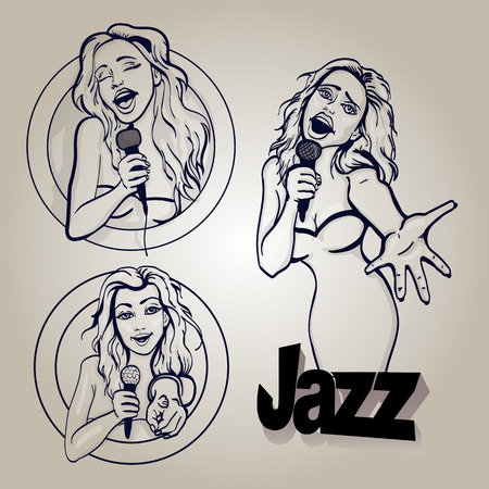 vector illustration of a singing  woman . karaoke party . copy spaceのイラスト素材