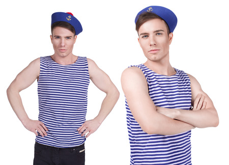 young handsome sailor isolated on white backgroundの写真素材