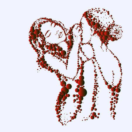 Woman visagist makeup artist paints on the face of his client. Illustration drawn dots.のイラスト素材