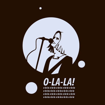 Man with long hair is singing in microphone.のイラスト素材