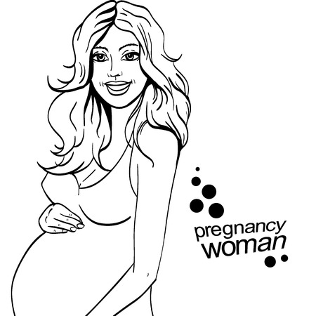 Illustration of pregnant beautiful smiling woman's copy space.のイラスト素材