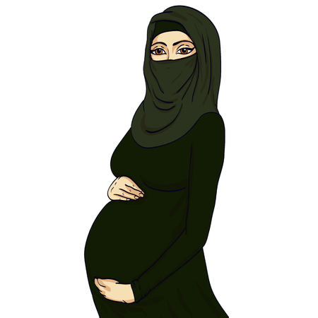 muslim arabic woman pregnancy vector illustrationのイラスト素材