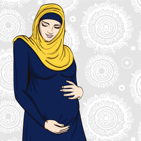 beautiful muslim woman mother pregnancy vector illustrationのイラスト素材