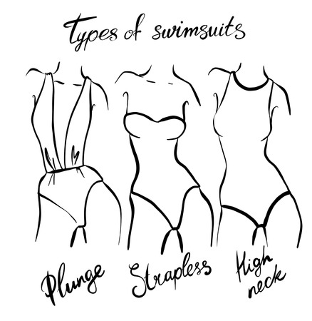 set of female swimsuit illustration. Various types of women beach clothes. Fashion sketch.の写真素材