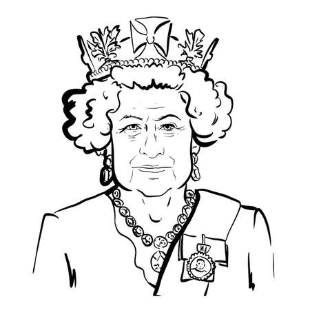 Kaliningrad,Russia February 02 2020. Queen of UK Elizabeth II. Sketch Portrait Drawing Illustrationのeditorial素材