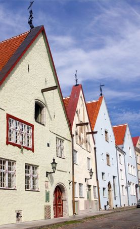 Colorful Buildings in Old Town of Tallinn, Estoniaの写真素材
