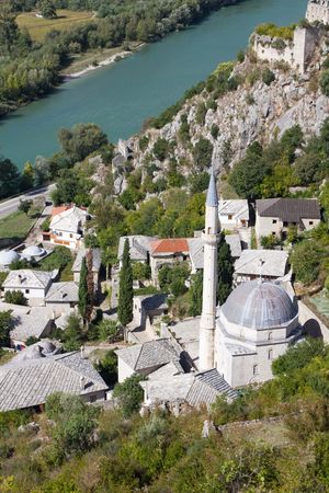 Hadzi Alija Mosque Overlooking the Neretva River in the Town of Pocitelj Near Mostar, Bosnia and Herzegovinaの写真素材