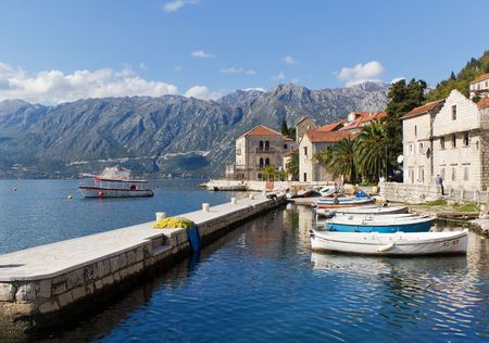 October 23, 2010, Quiet Fishing Village of Perast, Montenegro on a Sunny October Afternoonのeditorial素材