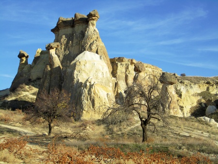 Unique Rock Formations Near Town of Goreme in Cappadocia, Central Turkey                             の写真素材