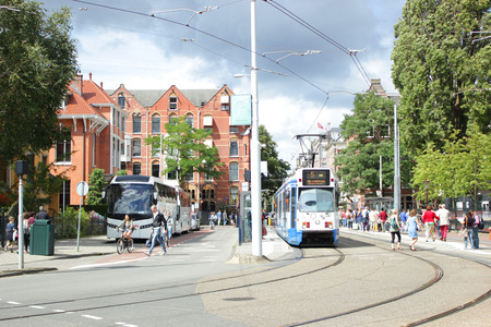 Tram in Amsterdamのeditorial素材