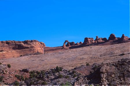 Arches National Park preserves over 2,000 natural sandstone arches, including the world-famous Delicate Arch, in addition to a variety of unique geological resources and formations.の写真素材