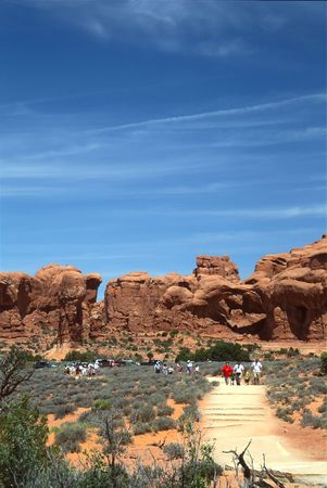 Arches National Park preserves over 2,000 natural sandstone arches, including the world-famous Delicate Arch, in addition to a variety of unique geological resources and formations.の写真素材