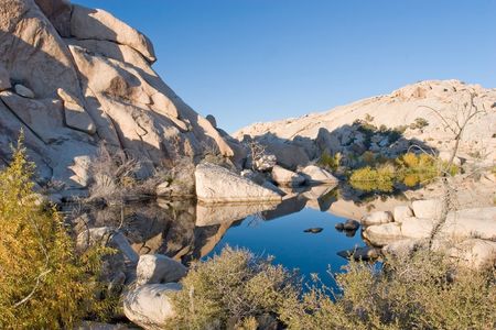 Barker Dam is a water-storage facility located in Joshua Tree National Park in California. The dam was constructed by early cattlemen, and is situated between Queen Valley and the Wonderland of Rocks near the Wall Street Mill.の写真素材