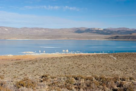Mono Lake is an alkaline and hypersaline lake in Californiaの写真素材