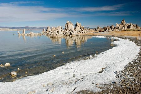 Mono Lake is an alkaline and hypersaline lake in Californiaの写真素材