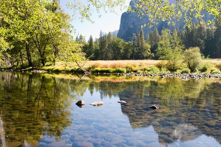 Yosemite Valley is a world-famous scenic location in the Sierra Nevada mountains of California.の写真素材
