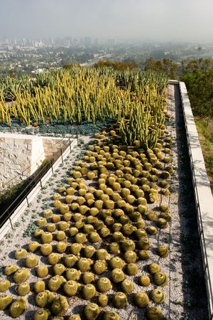 The Getty Center is located on a hill in Brentwood, Los Angeles, California overlooking Interstate 405 and Bel-Air. The museum is free to the public.の写真素材