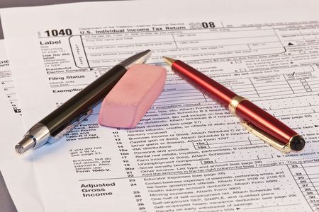 Filling federal individual tax return formsの写真素材