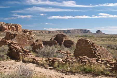 Chaco Culture National Historical Park is a United States National Historical Park and it is a portion of a UNESCO World Heritage Site hosting the densest and most exceptional concentration of pueblos in the American Southwest.の写真素材