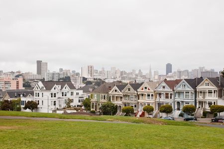 Painted Ladies is a term used for Victorian and Edwardian houses and buildings painted in three or more colors that embellish or enhance their architectural details.の写真素材