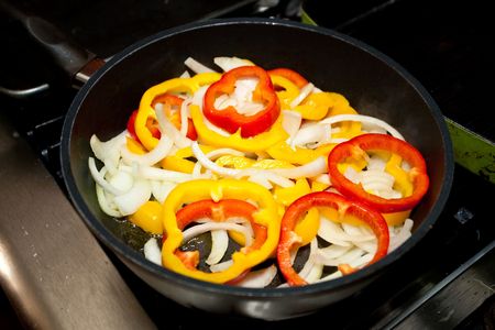 Fried bell peppers are easy to make and great to eat.の写真素材
