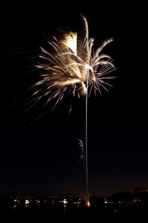 Firework is a low explosive pyrotechnic device used primarily for aesthetic and entertainment purposes.の写真素材