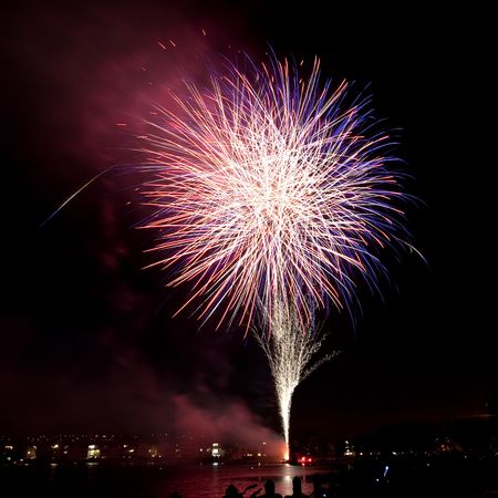 Firework is a low explosive pyrotechnic device used primarily for aesthetic and entertainment purposes.の写真素材