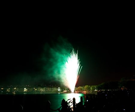 Firework is a low explosive pyrotechnic device used primarily for aesthetic and entertainment purposes.の写真素材
