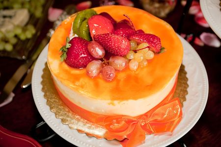 Cake is a form of food that is usually sweet and often baked.の写真素材